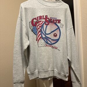 Fruit of the Loom Light Gray Sweatshirt with Red & Blue Graphic